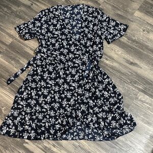 Women's Floral Wrap V Neck Waist Belt Mini Dress